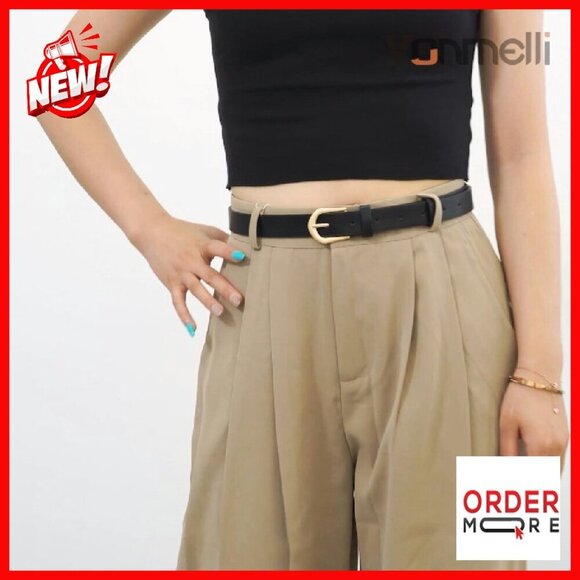 4 Pack Thin Leather Belts Skinny Waist Gold Buckle Women\'s Fashion main image 6